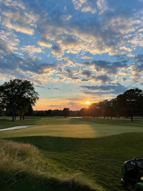 Evening light across a golf course green